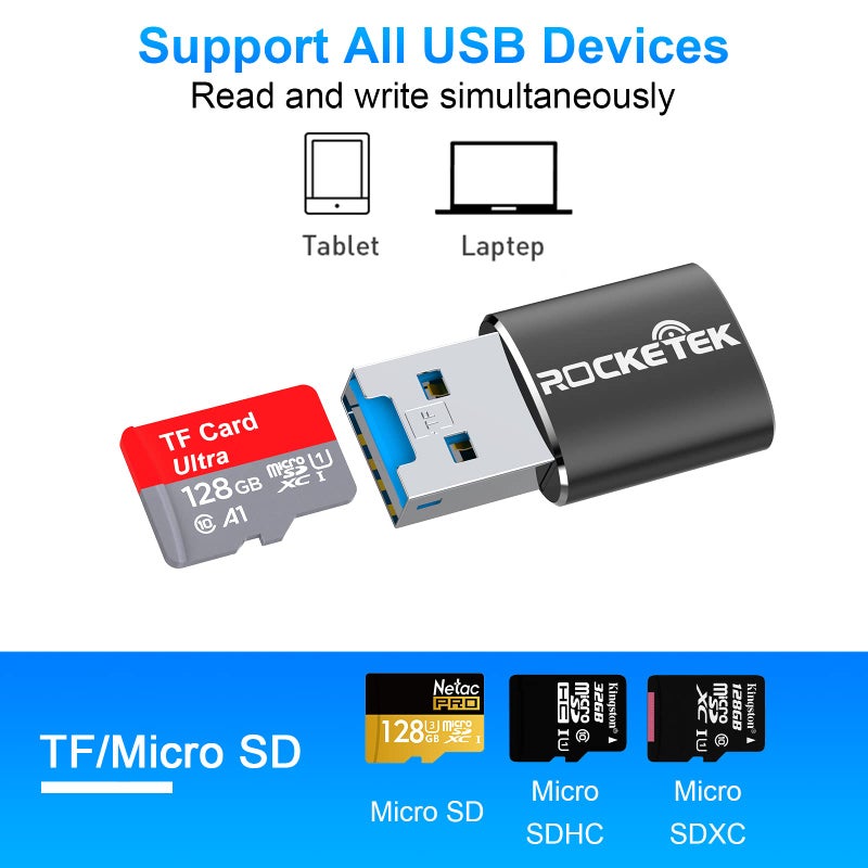 Rocketek Aluminum USB 3.0 Portable Memory Card Reader Adapter for Micro SD Card/TF Card Reader Adapter - Image 2